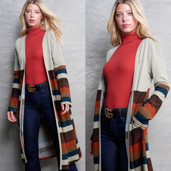 Sweaters - LAST1️⃣Long Multicolor Cardigan Pocket Cardigan